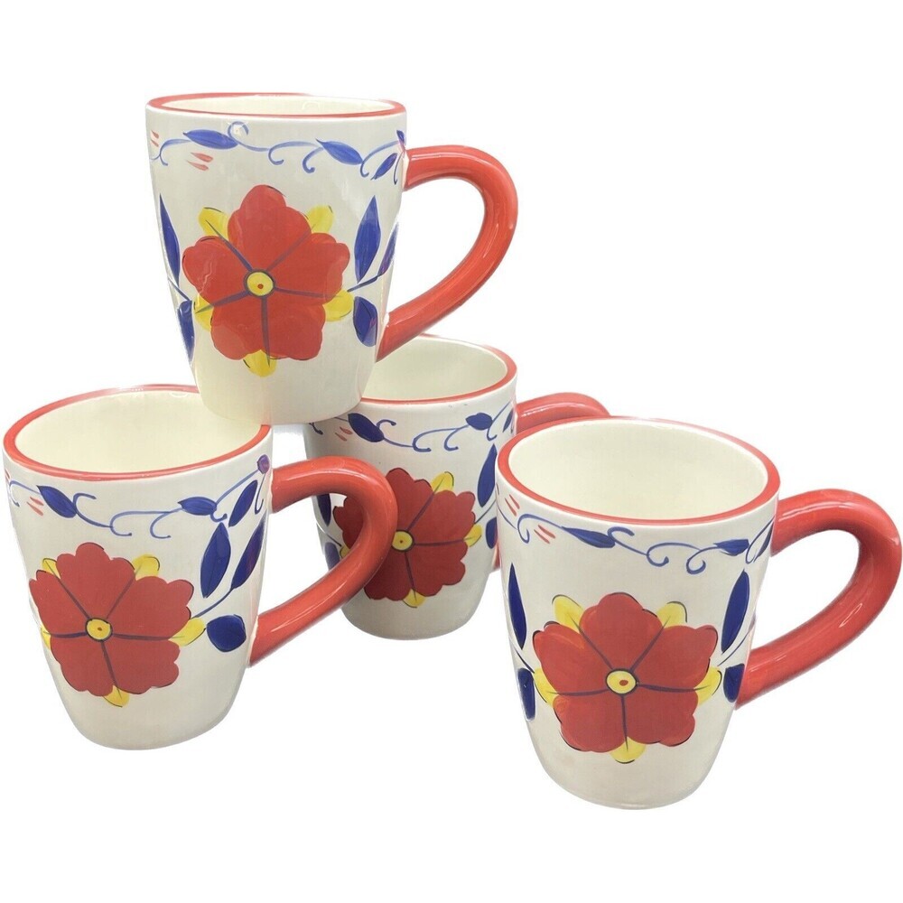Pier 1 PORTALEGRE Floral Coffee Tea Cup Mug‎ Set of 4
